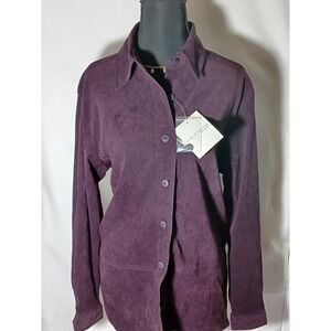 Croft & Barrow Shirt Womens Small Purple Stretch Faux Suede‎ Button Front Top